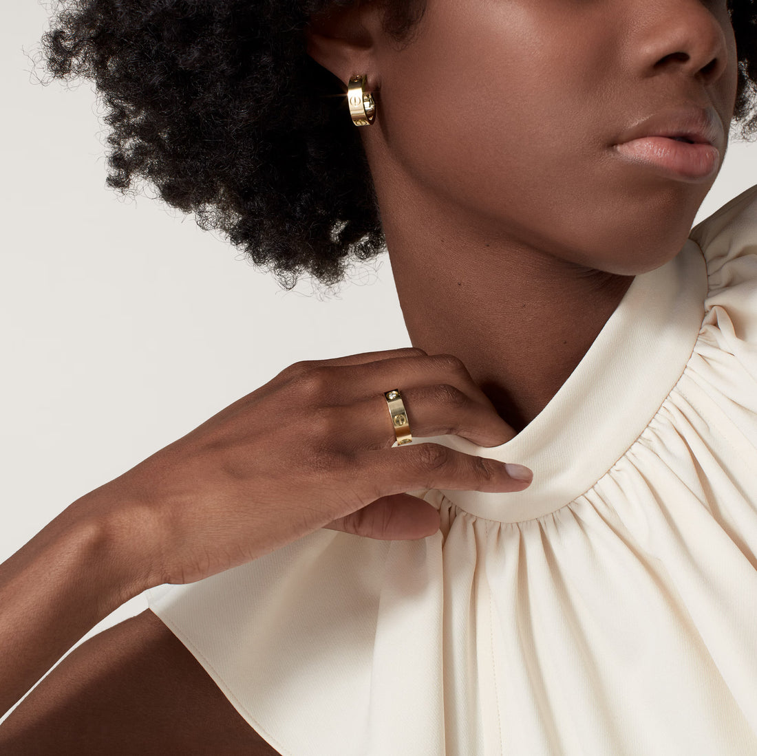 Screw-Motif Band Ring, Stone-Set, Classic Model, Yellow Gold Tone