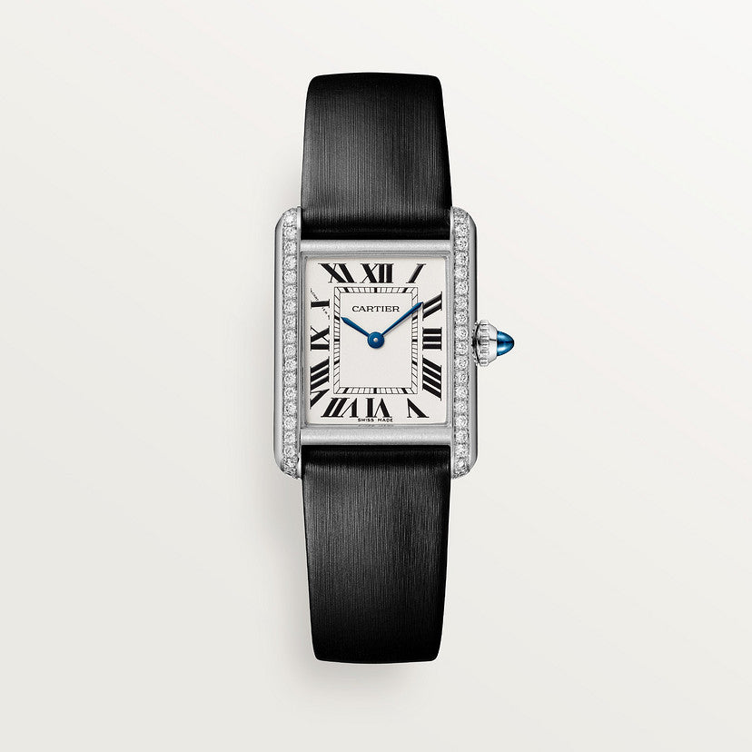 Rectangular Case Watch, White Gold Tone, Stone-Set, White, Small Model