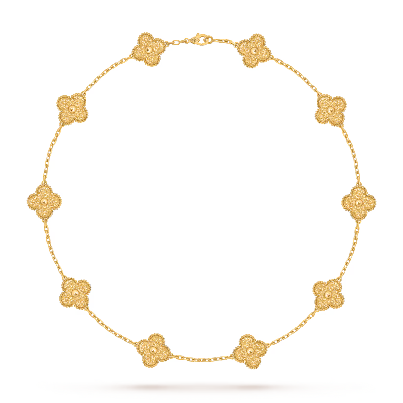 Quatrefoil Pendant Necklace, Agate, Stone-Set, 10 Motifs, Yellow Gold Tone