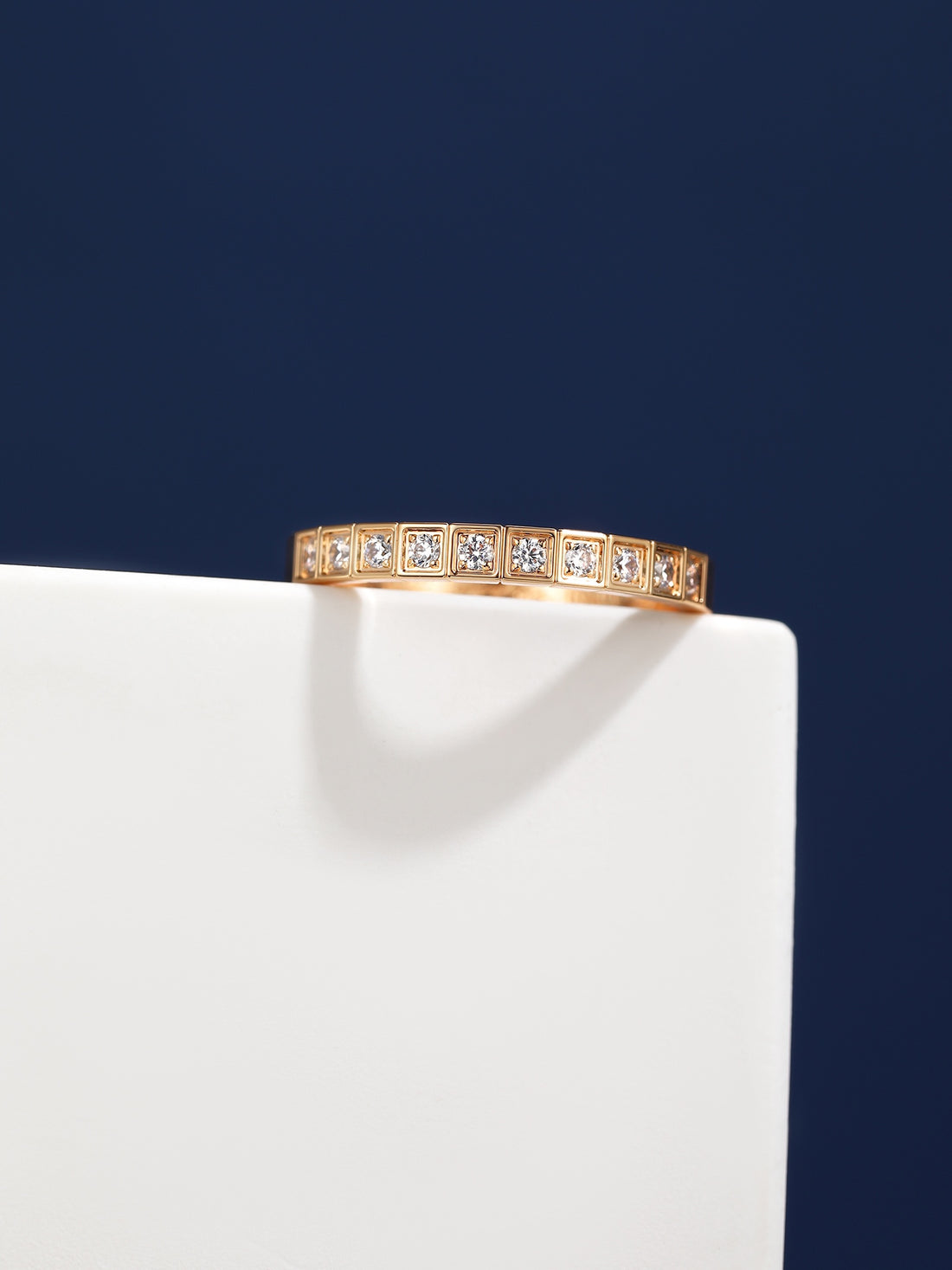Cube-Link Ring, Rose Gold Tone, Stone-Set