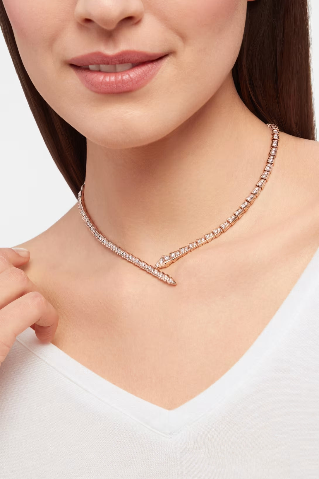 Snake-Scale Necklace, Rose Gold Tone, Stone-Set