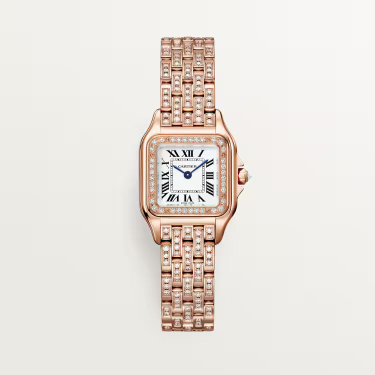 Square Link-Bracelet Watch, Rose Gold Tone, Stone-Set, Small Model