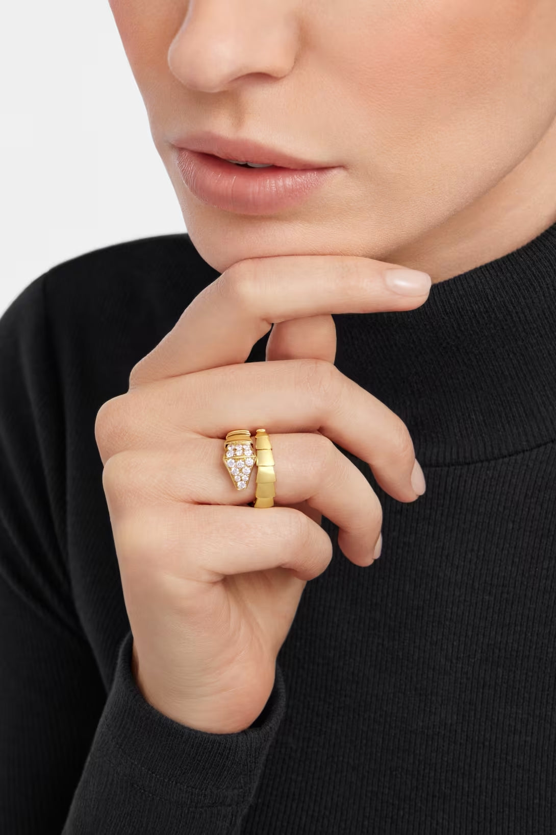 Snake-Scale Ring, Yellow Gold Tone, Stone-Set