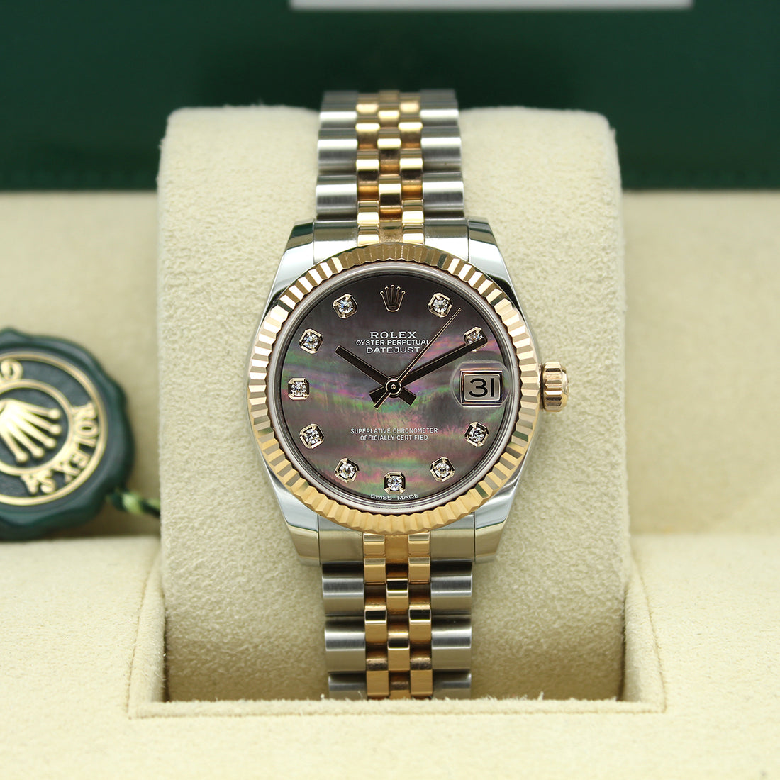 Classic Date Watch, Yellow Gold Tone, Steel, 31 mm