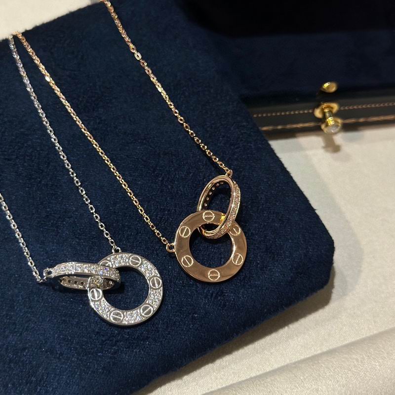 Screw-Motif Pendant Necklace, Stone-Set, Rose Gold Tone