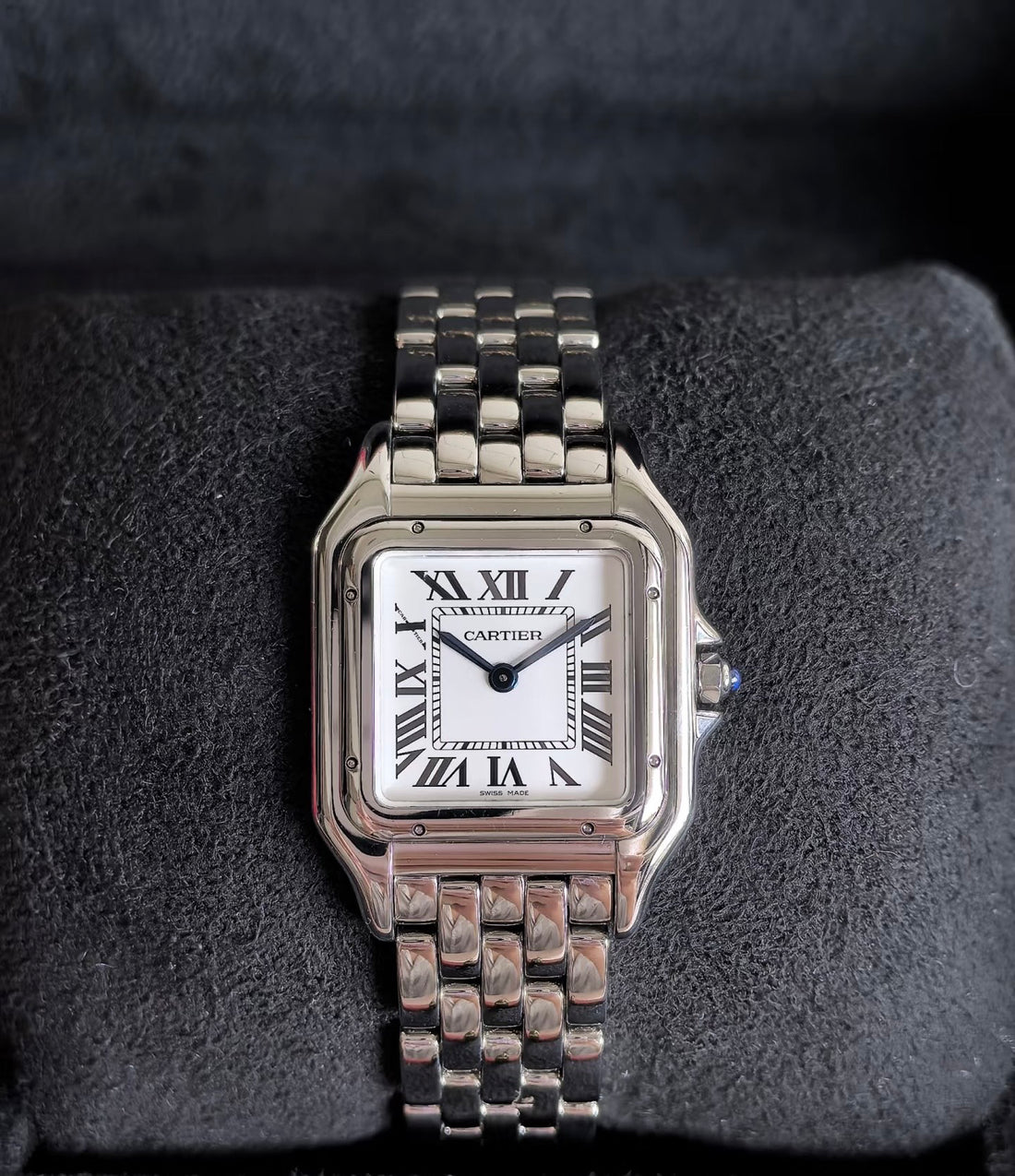 Square Link-Bracelet Watch, White Gold Tone, White