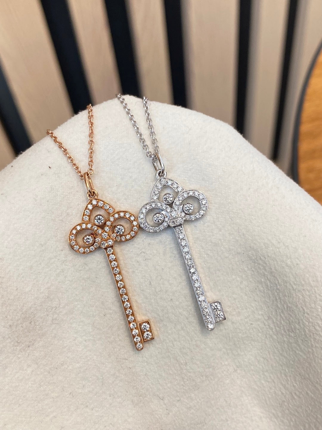 Key Pendant Necklace, White Gold Tone