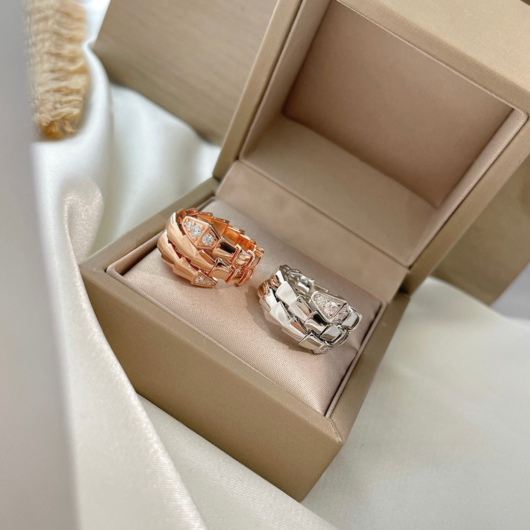 Snake-Scale Ring, Yellow Gold Tone, Stone-Set