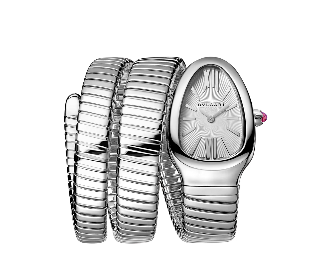 Coiled Band Watch, White Gold Tone, White, 35 mm, Size S