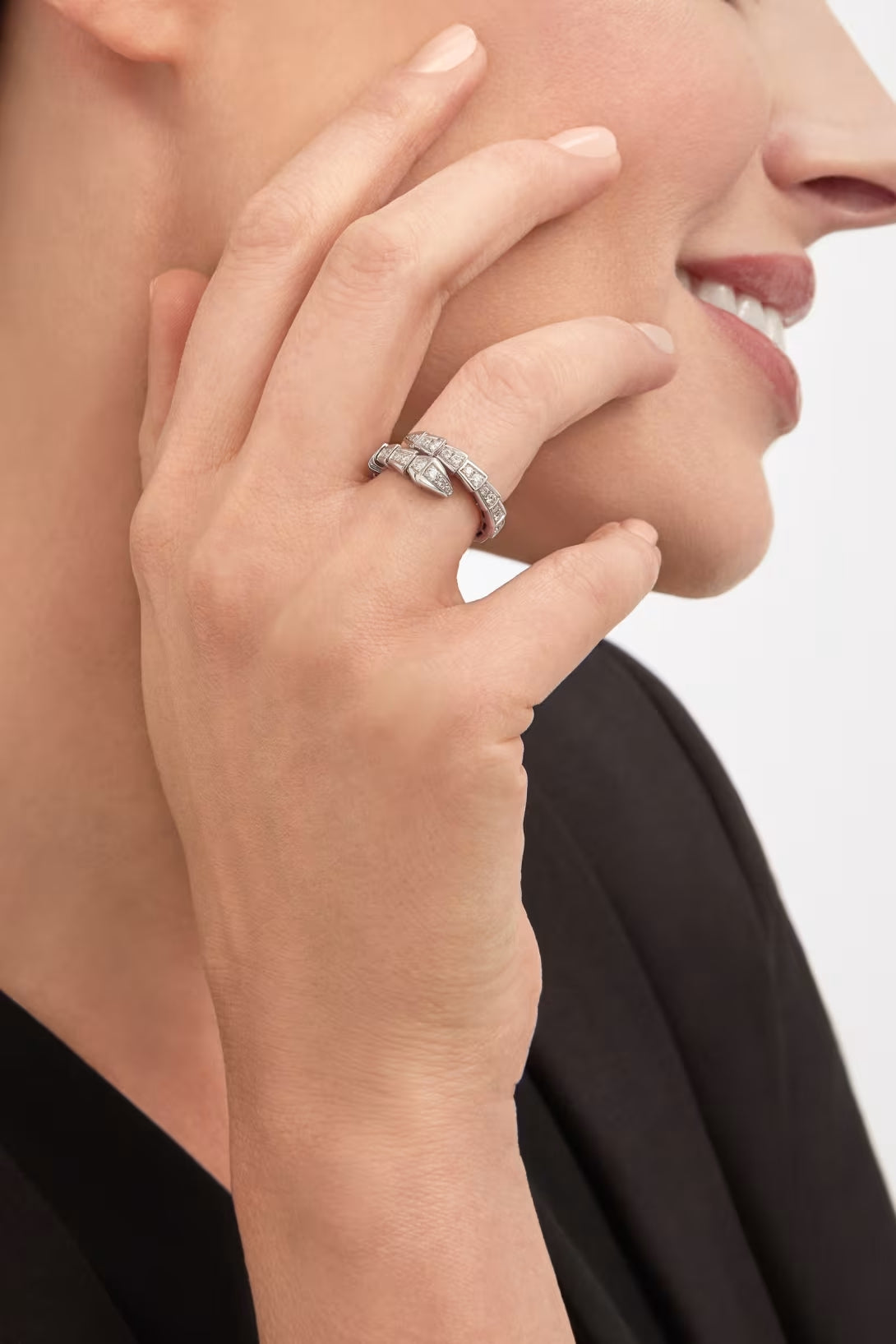 Snake-Scale Ring, White Gold Tone, Stone-Set