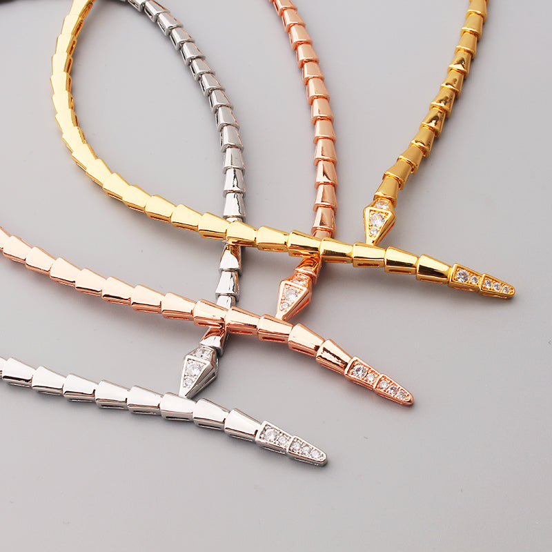 Snake-Scale Necklace, Rose Gold Tone, Stone-Set