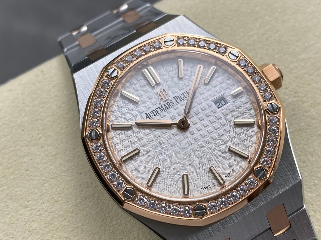 Octagonal Bezel Watch, Rose Gold Tone, Stone-Set, 33 mm