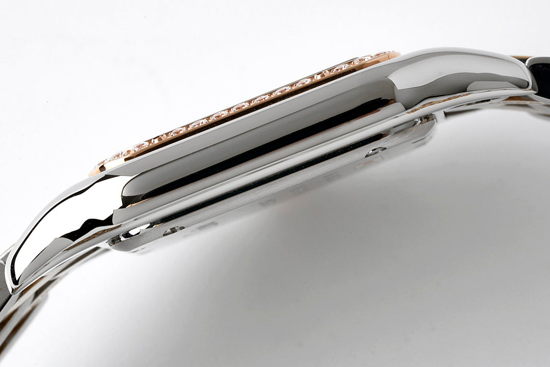 Square Link-Bracelet Watch, Rose Gold Tone, Stone-Set, Medium Model