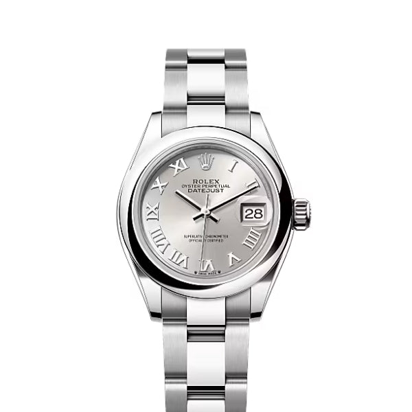 Classic Date Watch, White Gold Tone, Steel, White, 28 mm