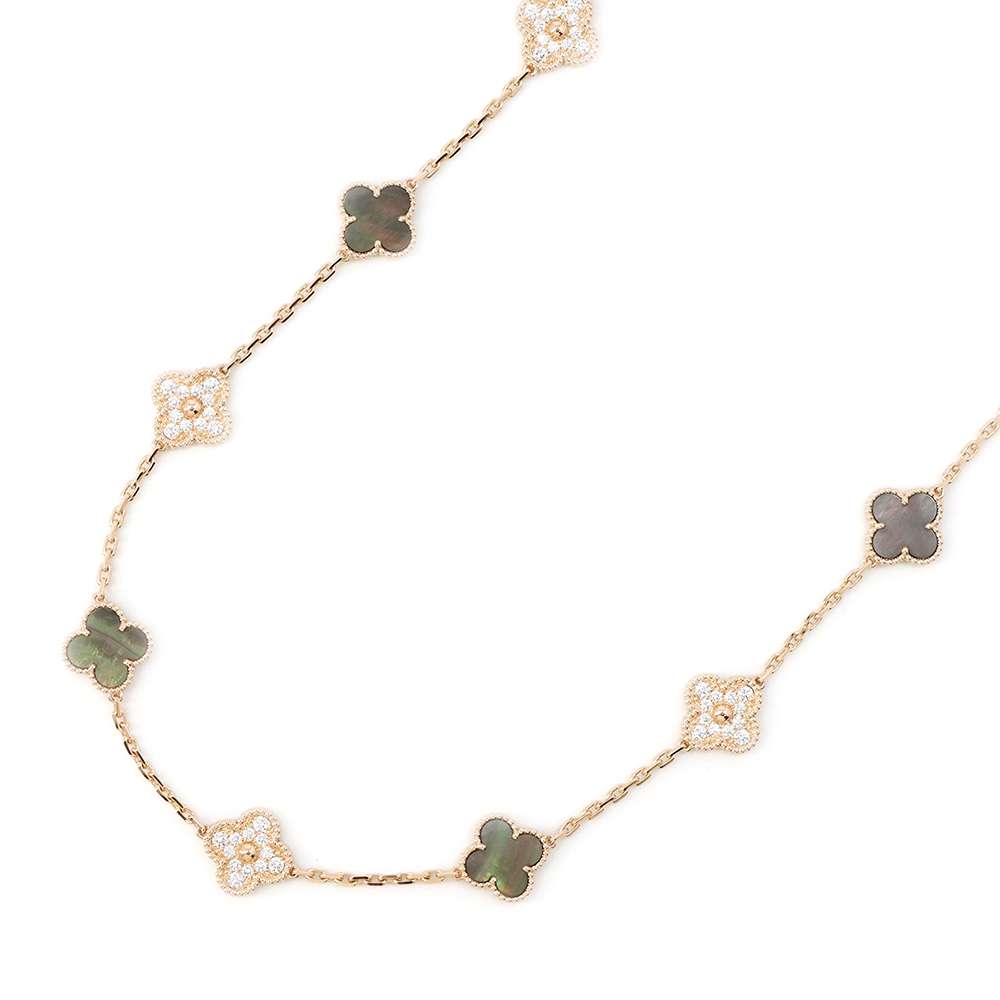 Quatrefoil Long Necklace, 20 Motifs, Rose Gold Tone, Malachite