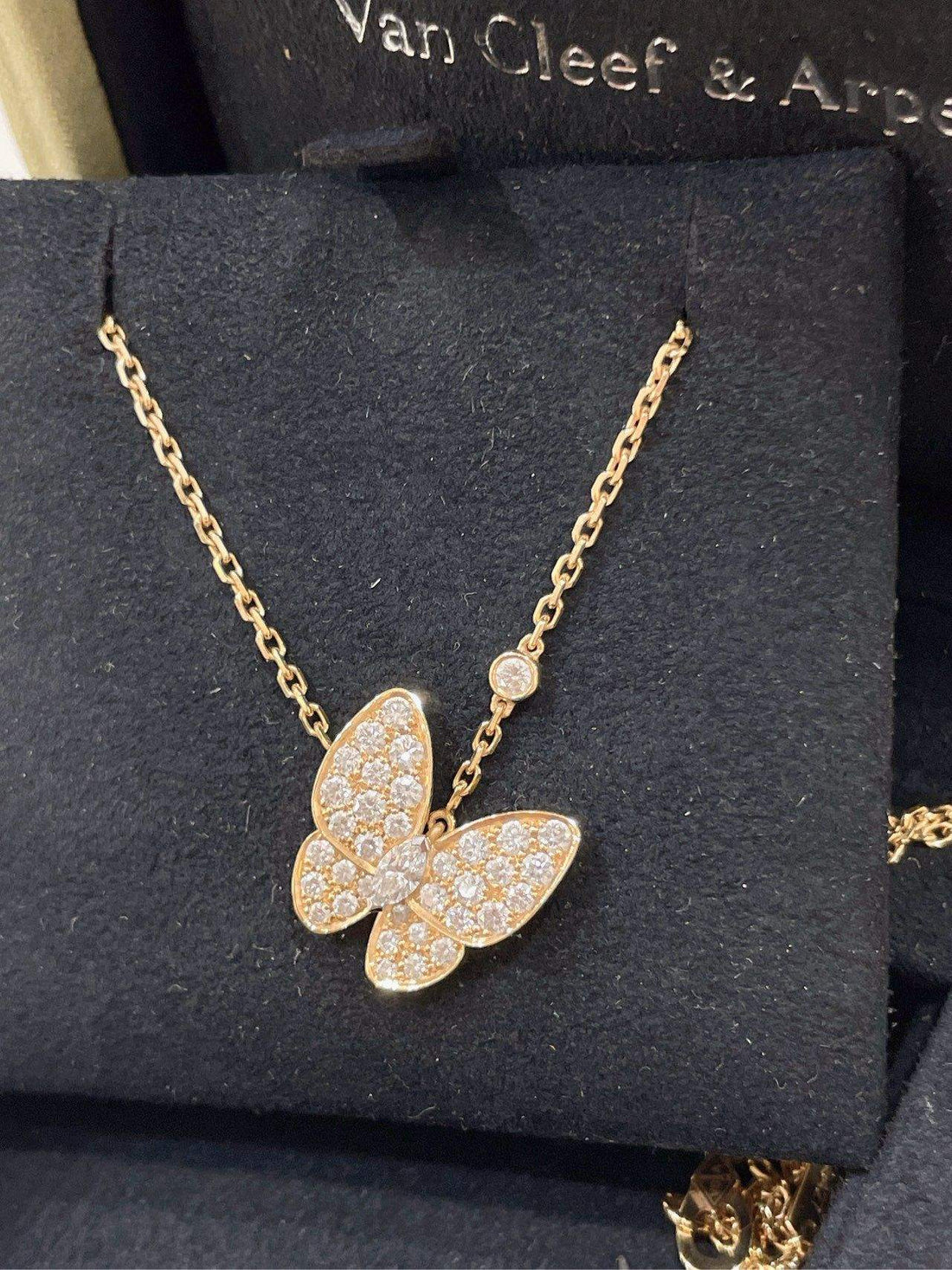 Double Butterfly Pendant Necklace, Yellow Gold Tone