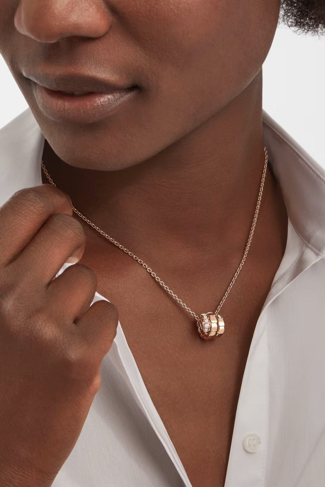 Snake-Scale Necklace, Rose Gold Tone, Stone-Set
