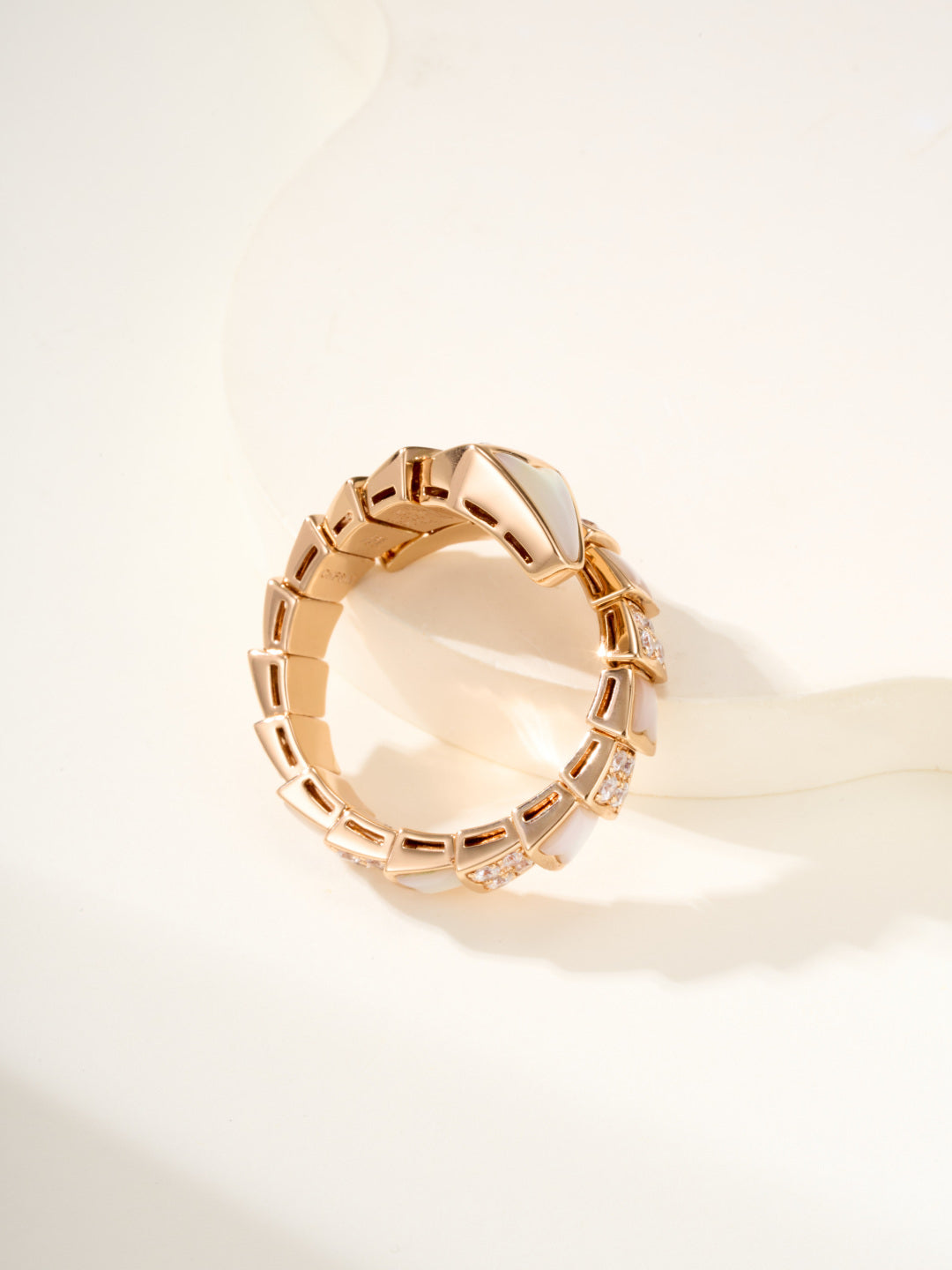 Snake-Scale Ring, Rose Gold Tone, Stone-Set, Mother-of-Pearl