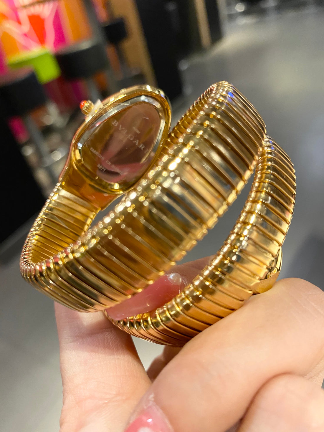 Coiled Band Watch, Yellow Gold Tone, Stone-Set, 35 mm, Size S