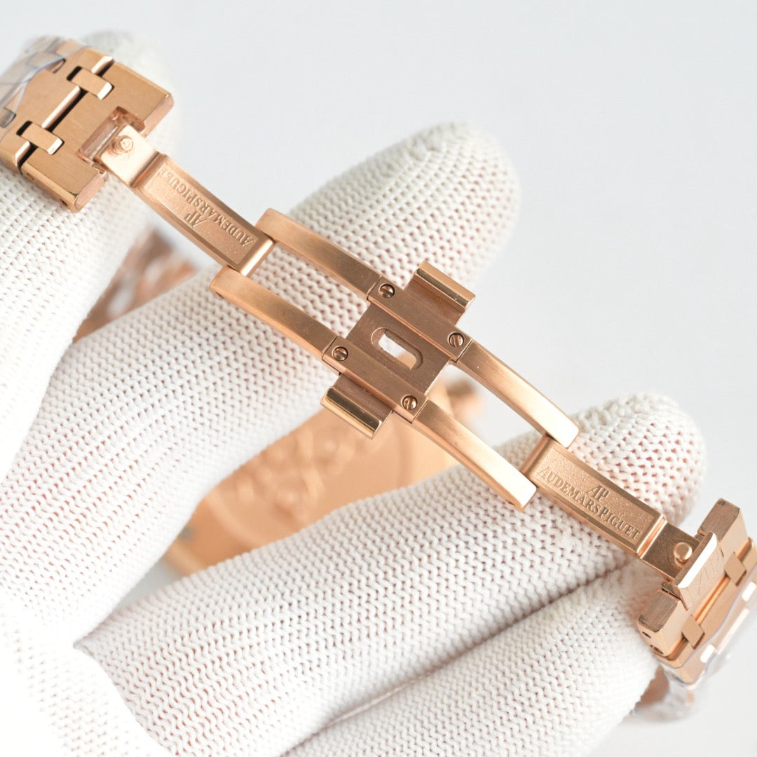 Octagonal Bezel Watch, 18K, Rose Gold Tone, Stone-Set, 38 mm