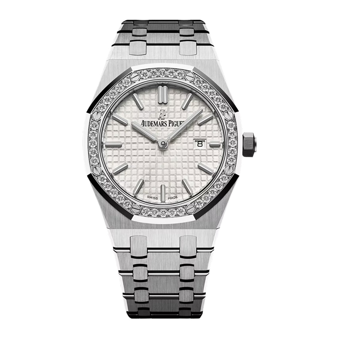 Octagonal Bezel Watch, White Gold Tone, Stone-Set, White, 33 mm