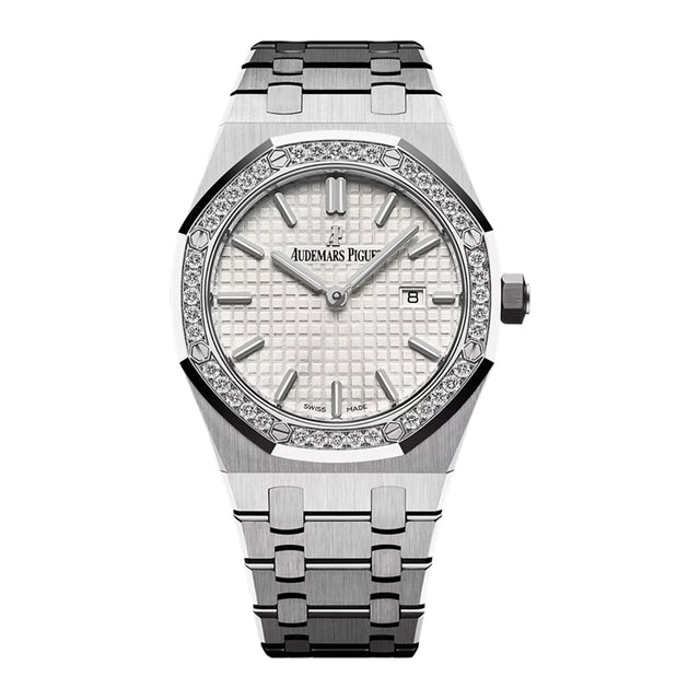 Octagonal Bezel Watch, White Gold Tone, Stone-Set, White, 33 mm