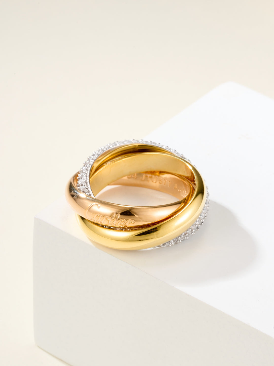 Three-Band Rolling Ring, Stone-Set, Classic Model, Rose Gold Tone