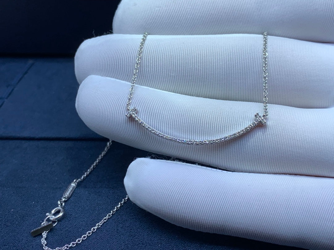 Smile Bar Pendant Necklace, White Gold Tone