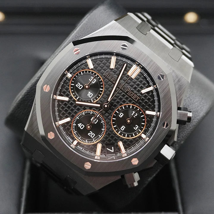 Octagonal Bezel Watch, Ceramic, Black, 41 mm