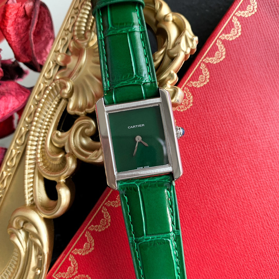 Rectangular Case Watch, White Gold Tone, White, Large Model