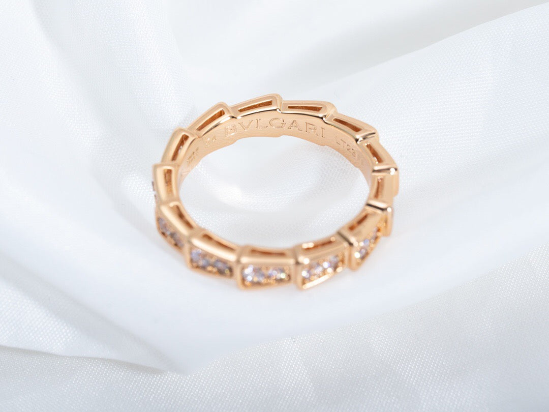 Snake-Scale Ring, Rose Gold Tone, Stone-Set