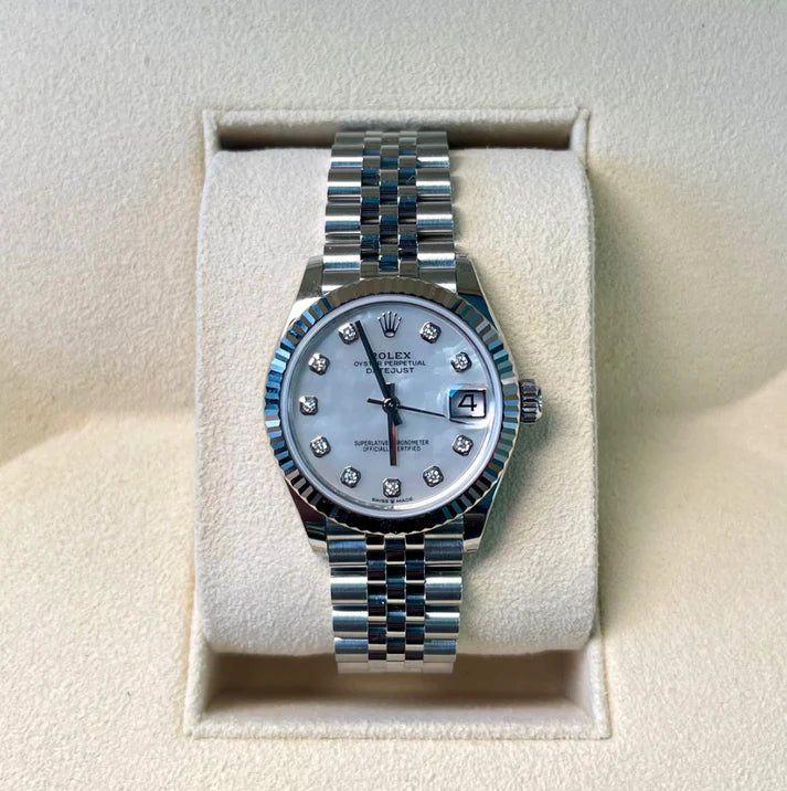 Classic Date Watch, White Gold Tone, Steel, White, 31 mm