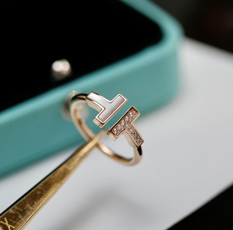T-Motif Ring, Stone-Set, Rose Gold Tone