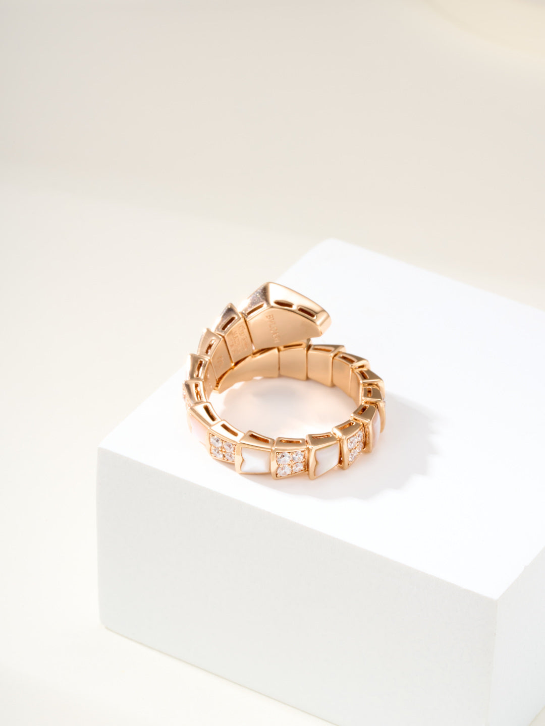 Snake-Scale Ring, Rose Gold Tone, Stone-Set, Mother-of-Pearl