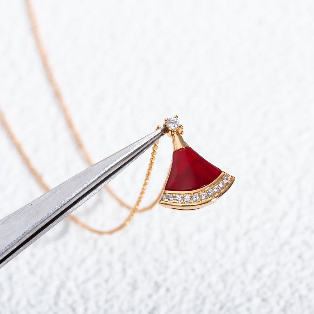Fan-Motif Necklace, Rose Gold Tone, Stone-Set, Size S