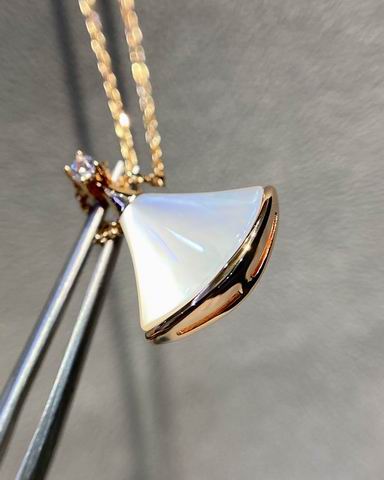 Fan-Motif Necklace, Rose Gold Tone, Stone-Set, Mother-of-Pearl