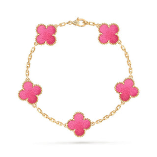 Quatrefoil 5 Motifs Bracelet, Pink Enamel