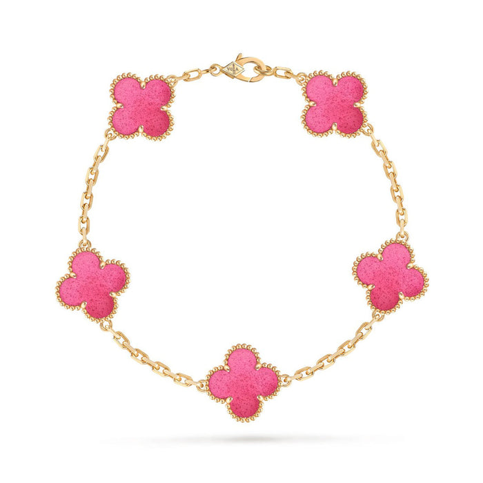 Quatrefoil 5 Motifs Bracelet, Pink Enamel