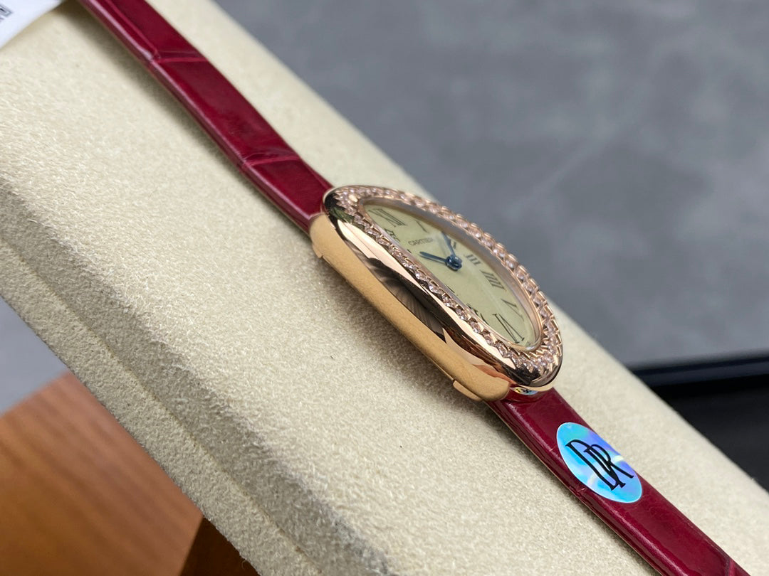 Oval Case Watch, 18K, Rose Gold Tone, Stone-Set, Small Model