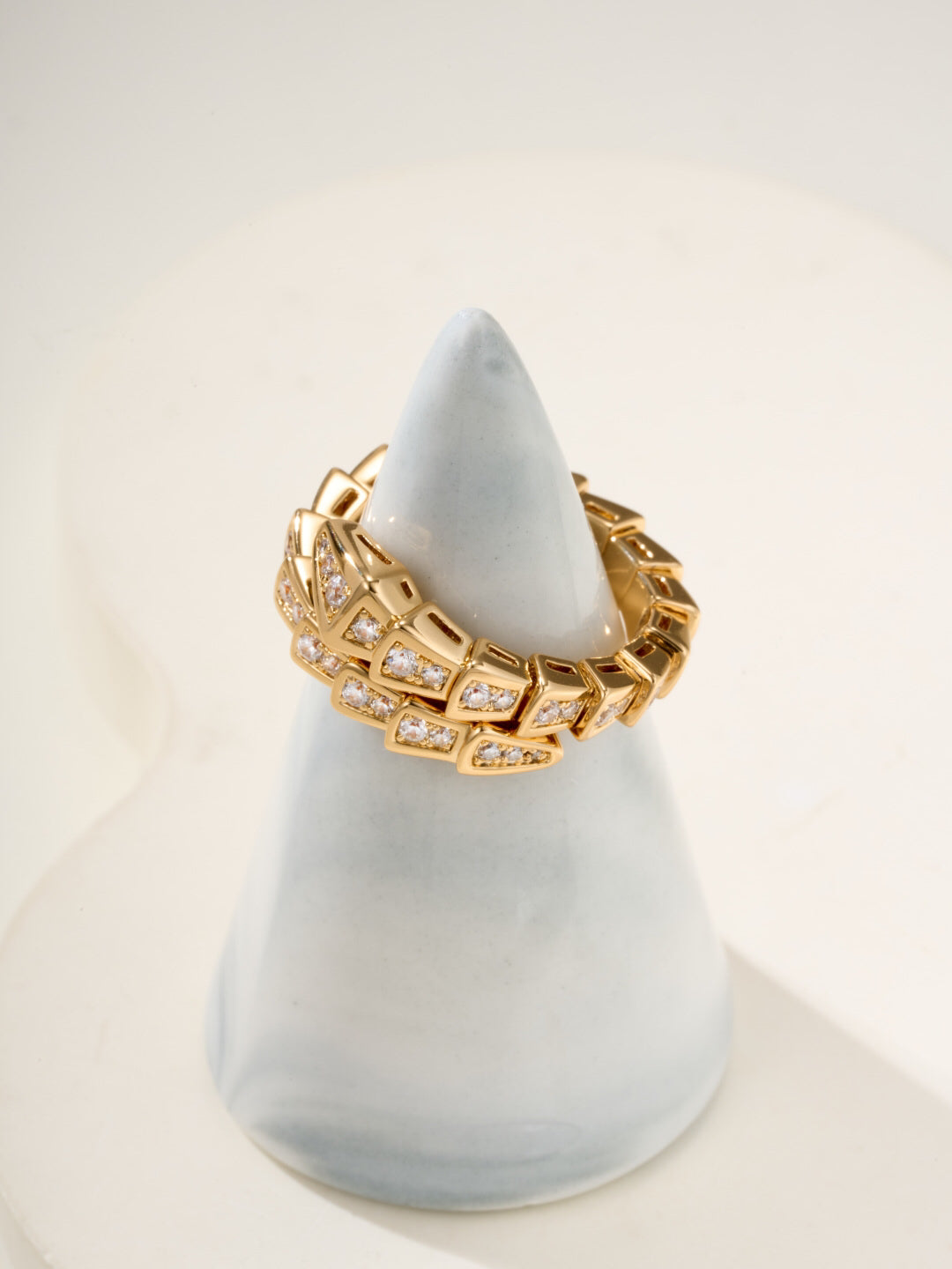 Snake-Scale Ring, Yellow Gold Tone, Stone-Set