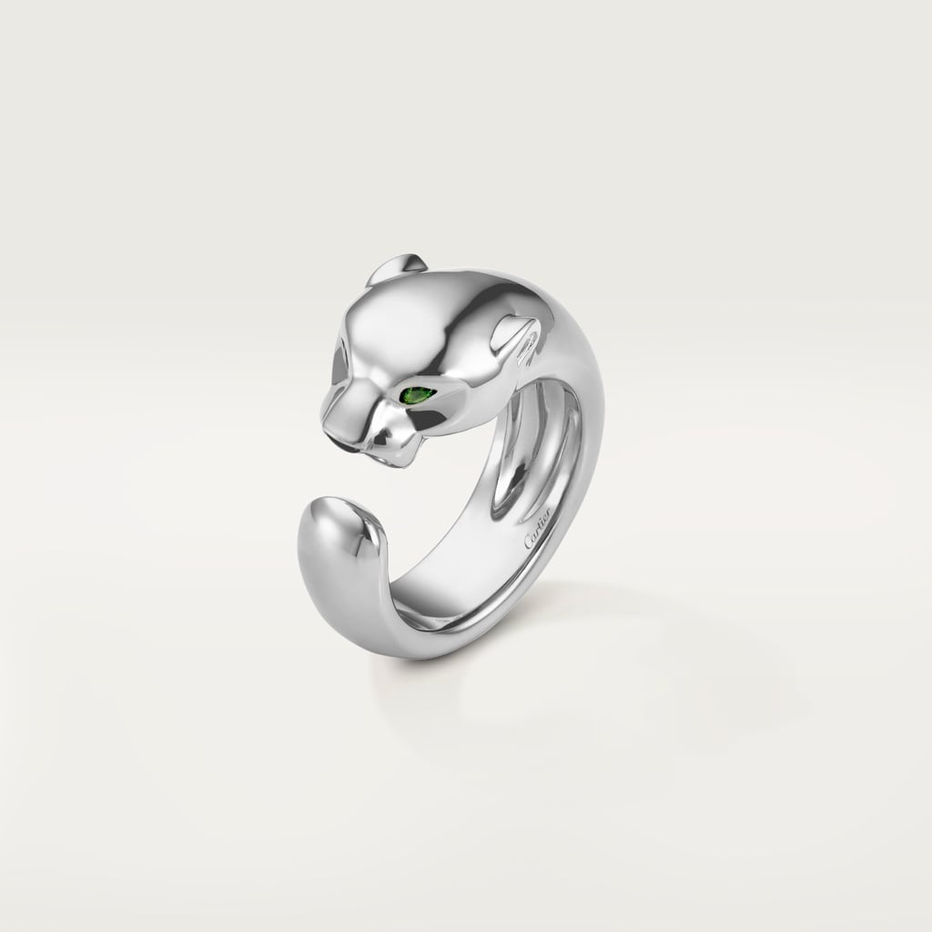 Feline Motif Ring, Medium Model, White Gold Tone