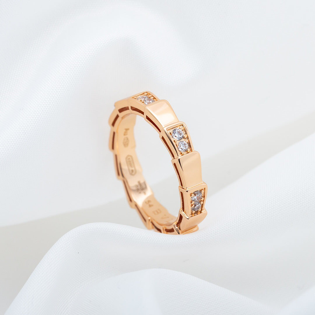 Snake-Scale Ring, Rose Gold Tone, Stone-Set