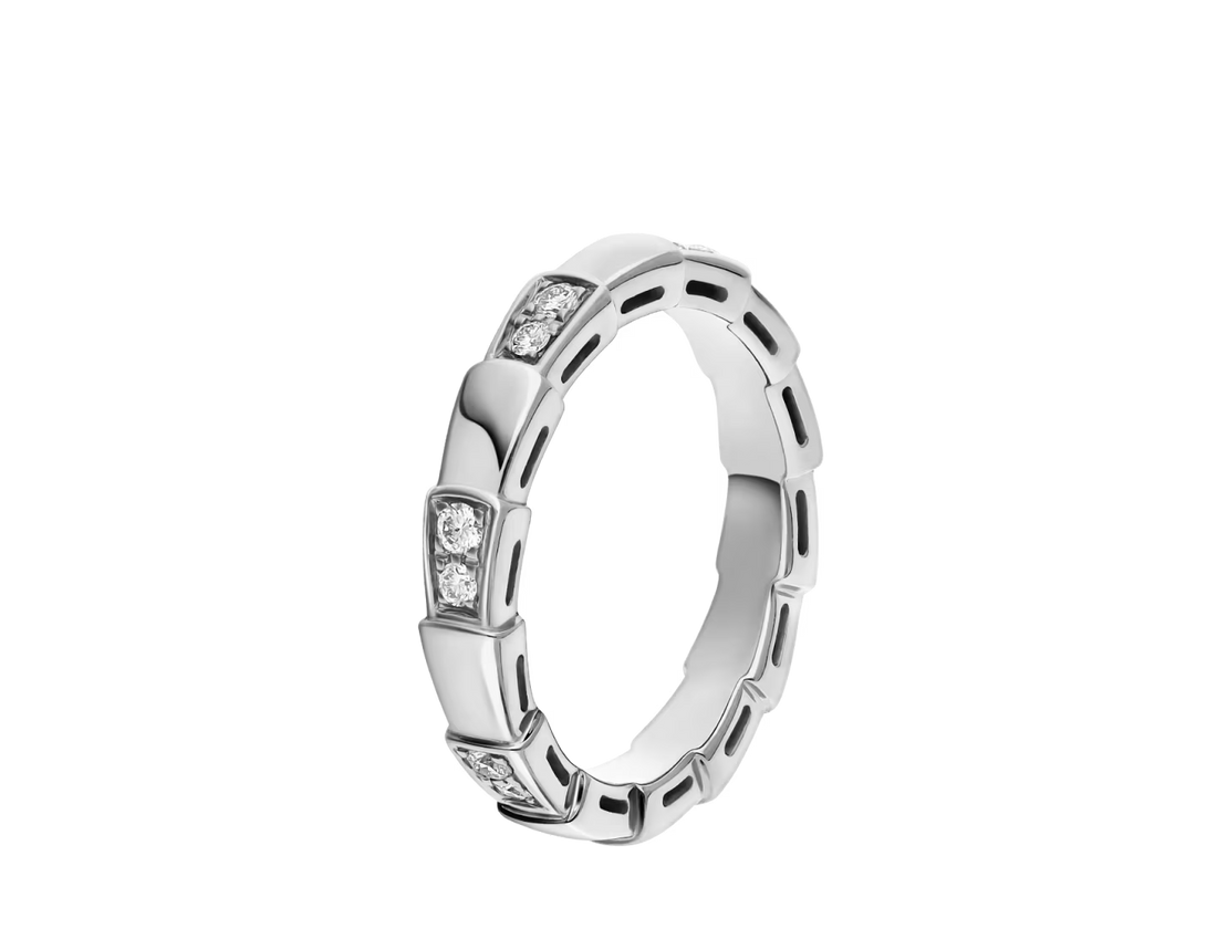 Snake-Scale Ring, White Gold Tone, Stone-Set