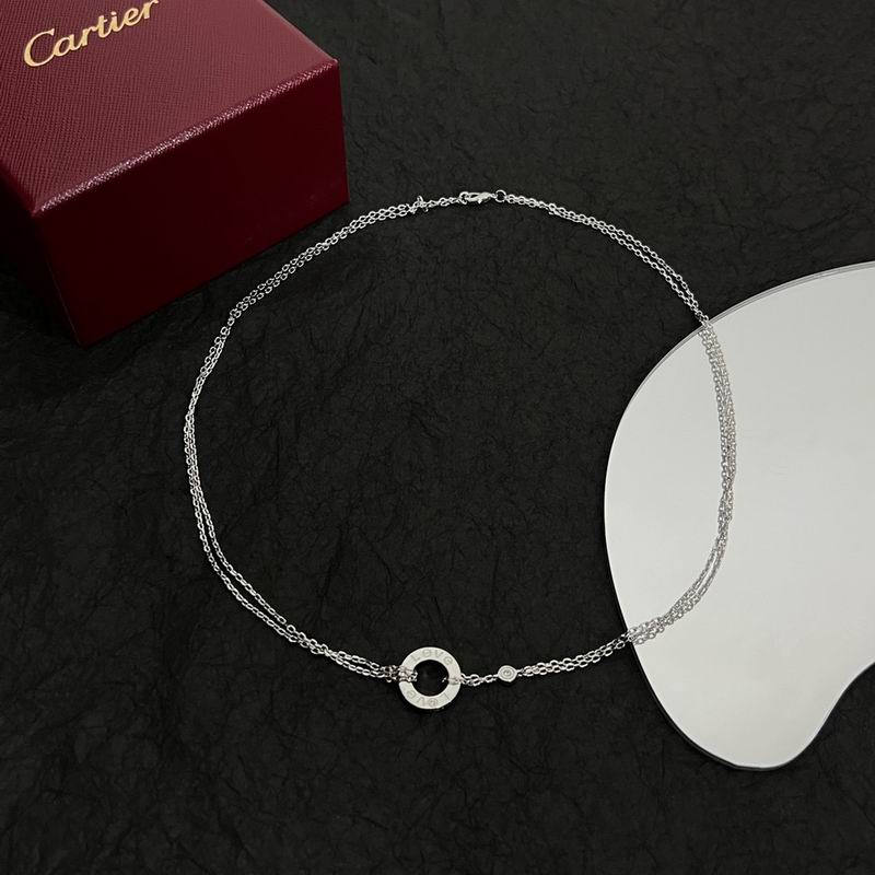 Screw-Motif Pendant Necklace, Stone-Set, White Gold Tone