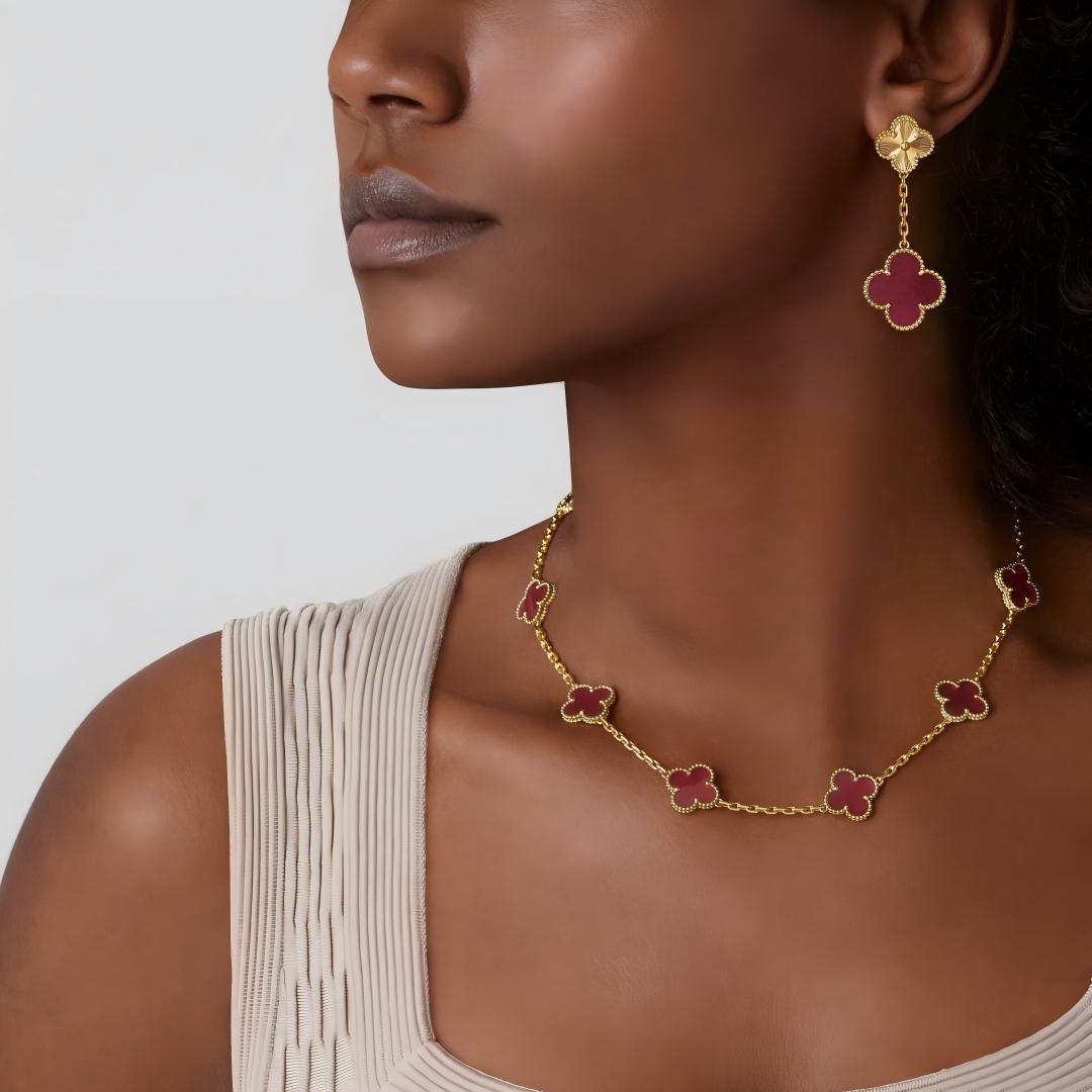 Quatrefoil Pink Enamel Necklace