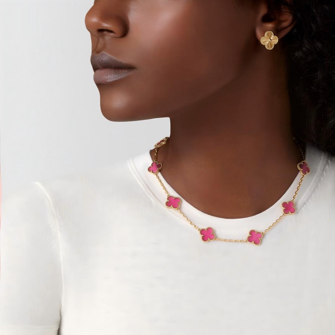 Quatrefoil Pink Enamel Necklace