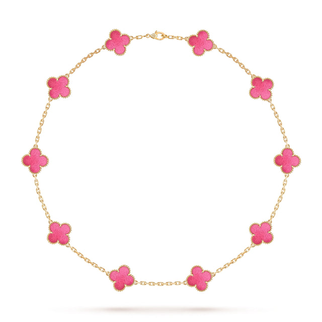 Quatrefoil Pink Enamel Necklace