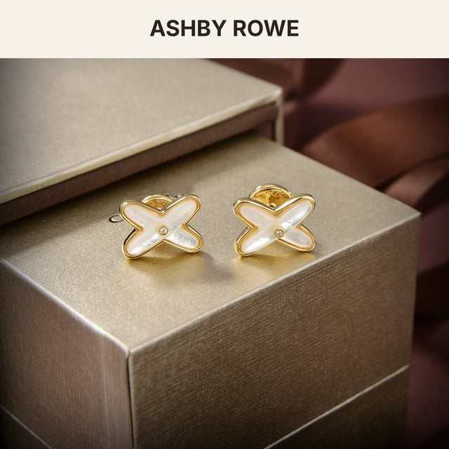 Linked Motif Earrings, White Mother of Pearl