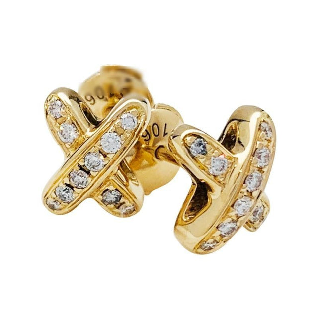 Linked Motif Pavé Earrings, Gold