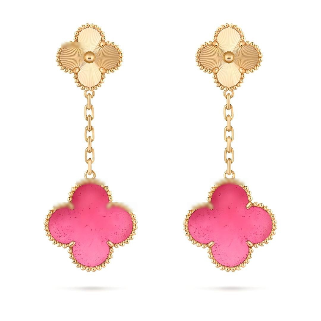 Quatrefoil 2 Motif Pink Enamel Earrings